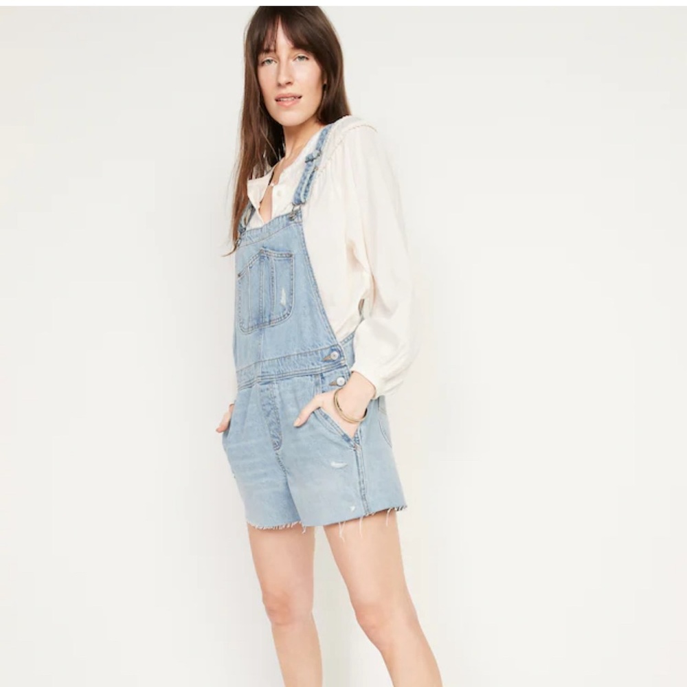 Old Navy Slouchy Non Stretch Cutoff Denim Shortalls